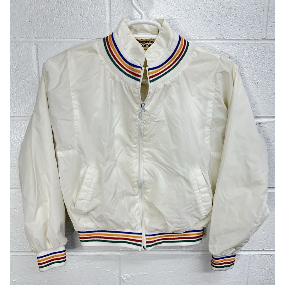 VTG Cobble Stones Rainbow Knit White Windbreaker Jacket / Men's Large